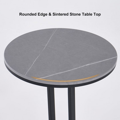 HMR - Dark Gray Sintered Stone Round Side Table Carbon Steel Base in Black