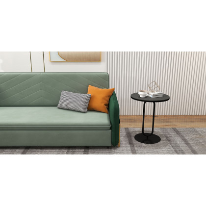 HMR - Dark Gray Sintered Stone Round Side Table Carbon Steel Base in Black