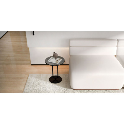 HMR - Dark Gray Sintered Stone Round Side Table Carbon Steel Base in Black