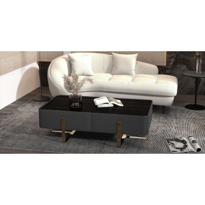 HMR - Dark Gray Sintered Stone Round Side Table Carbon Steel Base in Black
