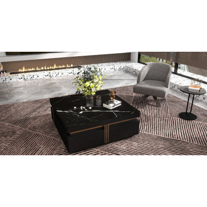 HMR - Dark Gray Sintered Stone Round Side Table Carbon Steel Base in Black