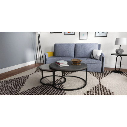 HMR - Dark Gray Sintered Stone Round Side Table Carbon Steel Base in Black