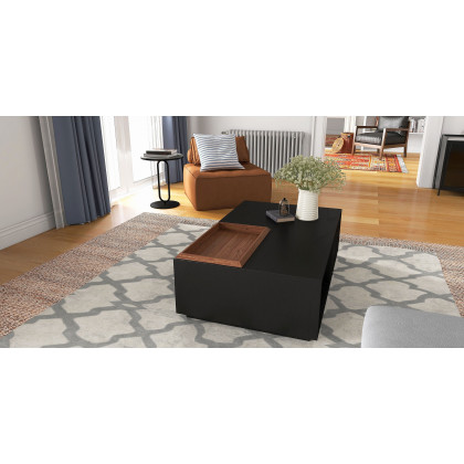 HMR - Dark Gray Sintered Stone Round Side Table Carbon Steel Base in Black
