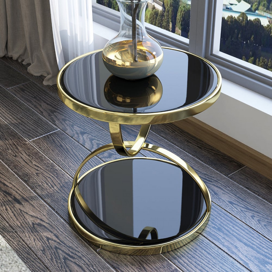 HMR - Round Side Table Tempered Glass in Black