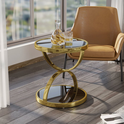 HMR - Round Side Table Tempered Glass in Black