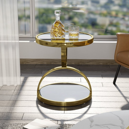 HMR - Round Side Table Tempered Glass in Black
