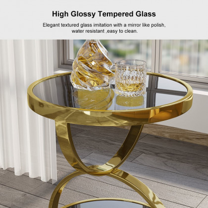 HMR - Round Side Table Tempered Glass in Black