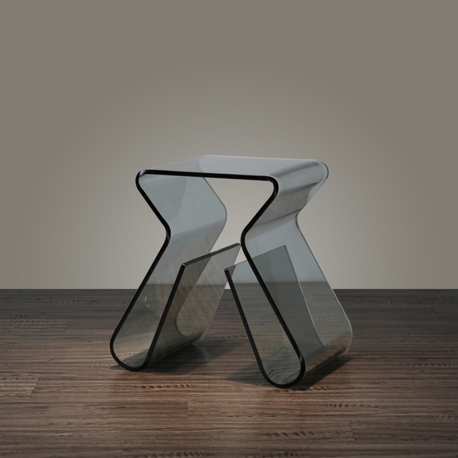 HMR - Side Table Acrylic End Table with Storage in Smoky Gray