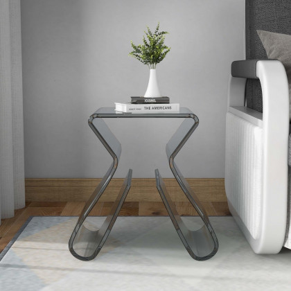 HMR - Side Table Acrylic End Table with Storage in Smoky Gray