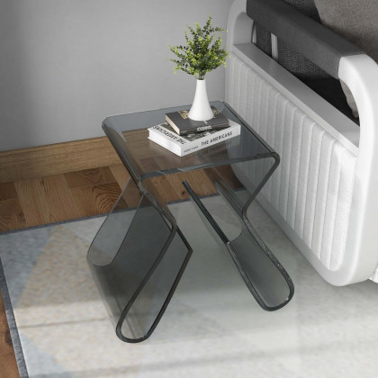 HMR - Side Table Acrylic End Table with Storage in Smoky Gray