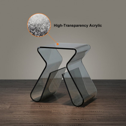 HMR - Side Table Acrylic End Table with Storage in Smoky Gray