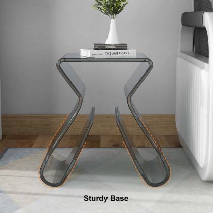 HMR - Side Table Acrylic End Table with Storage in Smoky Gray