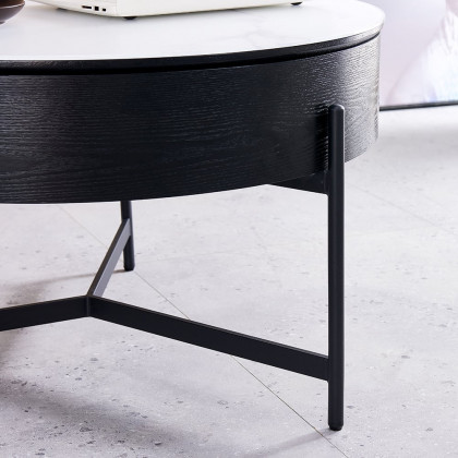 HMR Modern Round Lift-Top Coffee Table without Stools - White/Black