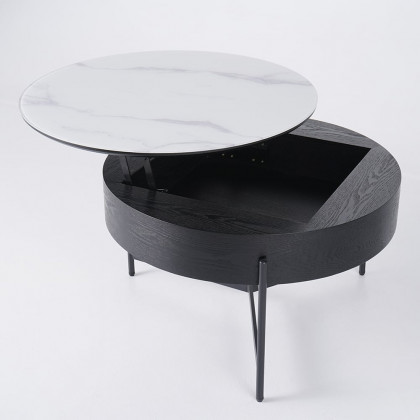 HMR Modern Round Lift-Top Coffee Table without Stools - White/Black