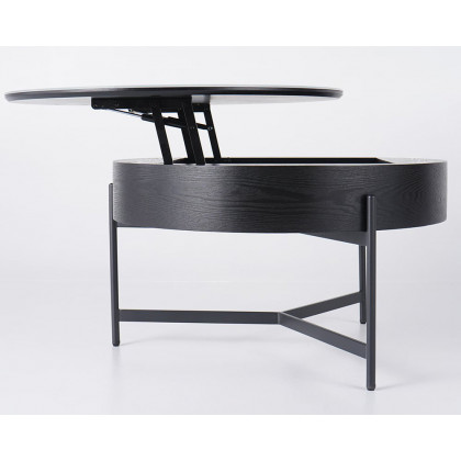 HMR Modern Round Lift-Top Coffee Table without Stools - White/Black