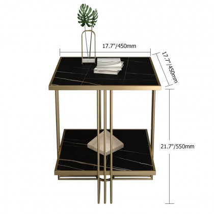 HMR - Side Table with Storage and Geometric with Gold Frame in Black
