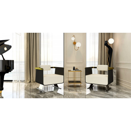 HMR - Side Table with Storage and Geometric with Gold Frame in Black