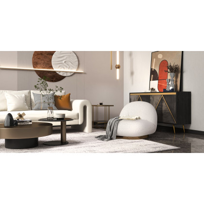HMR - Side Table with Storage and Geometric with Gold Frame in Black