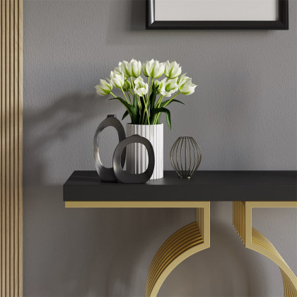HMR Modern Narrow Console Table with Geometric Metal Base Entryway Table - Black, 47.2"
