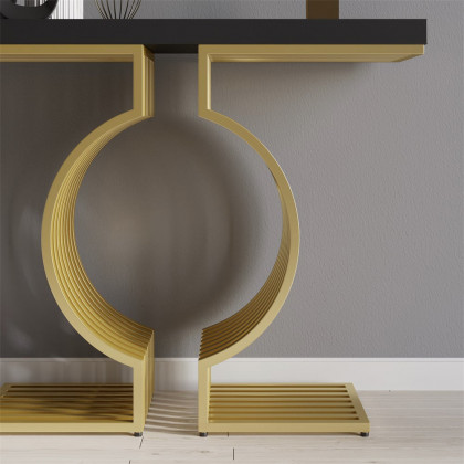 HMR Modern Narrow Console Table with Geometric Metal Base Entryway Table - Black, 47.2"