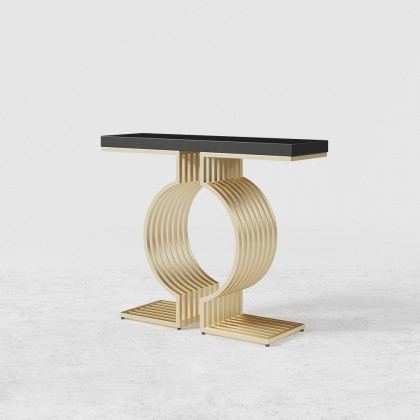 HMR Modern Narrow Console Table with Geometric Metal Base Entryway Table - Black, 47.2"