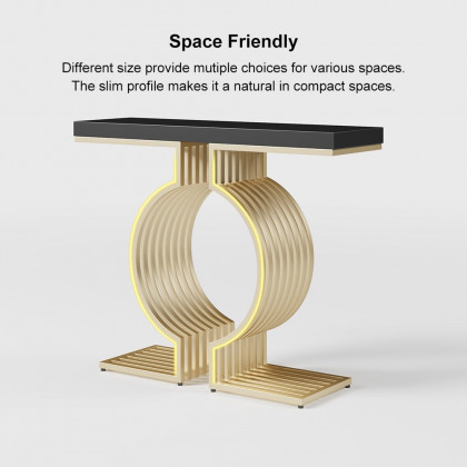 HMR Modern Narrow Console Table with Geometric Metal Base Entryway Table - Black, 47.2"