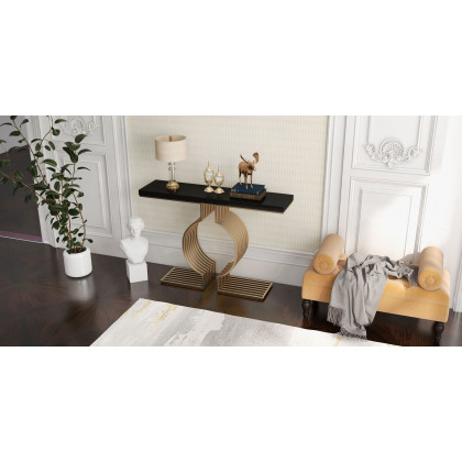 HMR Modern Narrow Console Table with Geometric Metal Base Entryway Table - Black, 47.2"