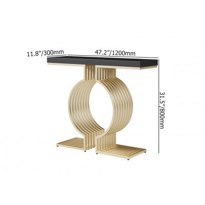 HMR Modern Narrow Console Table with Geometric Metal Base Entryway Table - Black, 47.2"