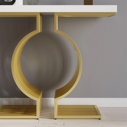 HMR Modern Narrow Console Table with Geometric Metal Base Entryway Table - White, 47.2"