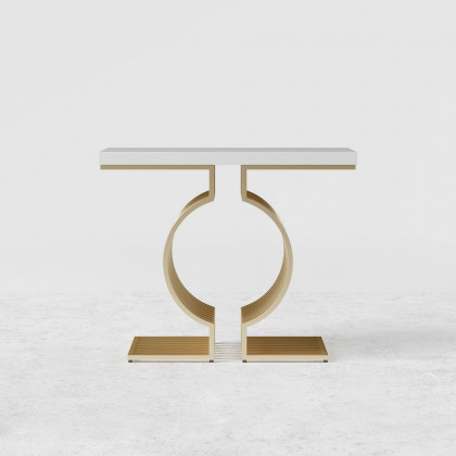 HMR Modern Narrow Console Table with Geometric Metal Base Entryway Table - White, 47.2"
