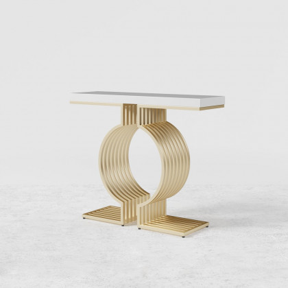 HMR Modern Narrow Console Table with Geometric Metal Base Entryway Table - White, 47.2"