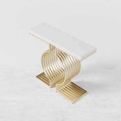 HMR Modern Narrow Console Table with Geometric Metal Base Entryway Table - White, 47.2"