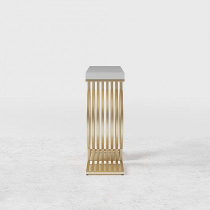 HMR Modern Narrow Console Table with Geometric Metal Base Entryway Table - White, 47.2"