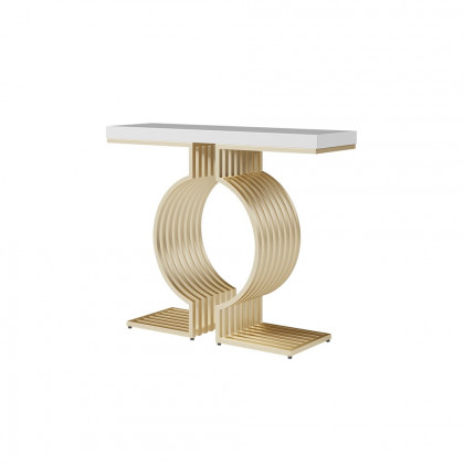 HMR Modern Narrow Console Table with Geometric Metal Base Entryway Table - White, 47.2"