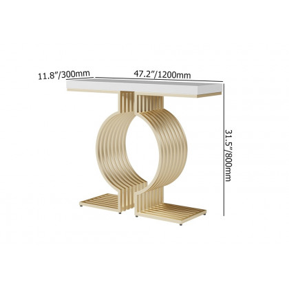 HMR Modern Narrow Console Table with Geometric Metal Base Entryway Table - White, 47.2"