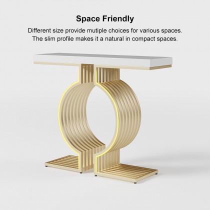 HMR - Modern Narrow Console Table with Geometric Metal Base Entryway Table