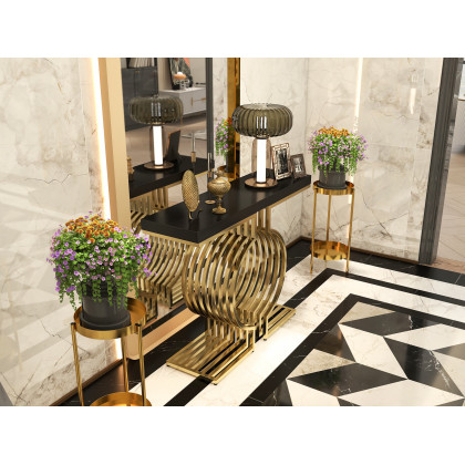 HMR Modern Narrow Console Table with Geometric Metal Base Entryway Table - Black, 39.4"