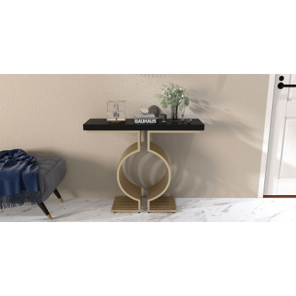 HMR Modern Narrow Console Table with Geometric Metal Base Entryway Table - Black, 39.4"