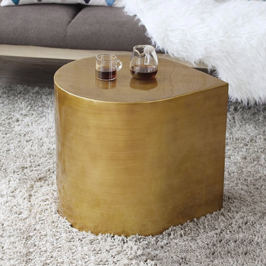HMR - Metal Side Table in Water Drop Design End Table in Brushed Gold