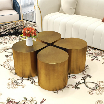 HMR - Metal Side Table in Water Drop Design End Table in Brushed Gold