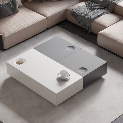 HMR - Square Coffee Table with Storage and Drawer in Gray