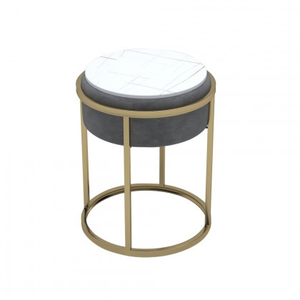 HMR - Round Sintered Stone Side Table Velvet Gold Finish in Gray