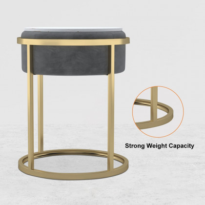 HMR - Round Sintered Stone Side Table Velvet Gold Finish in Gray