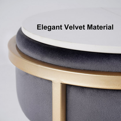 HMR - Round Sintered Stone Side Table Velvet Gold Finish in Gray