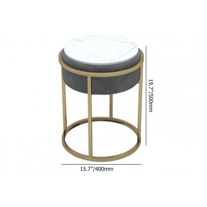 HMR - Round Sintered Stone Side Table Velvet Gold Finish in Gray