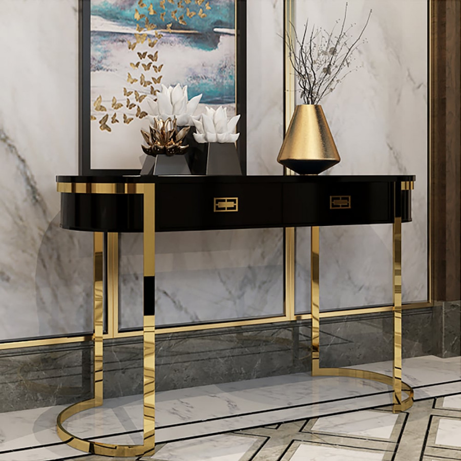 HMR Modern Console Table with Drawers - Black