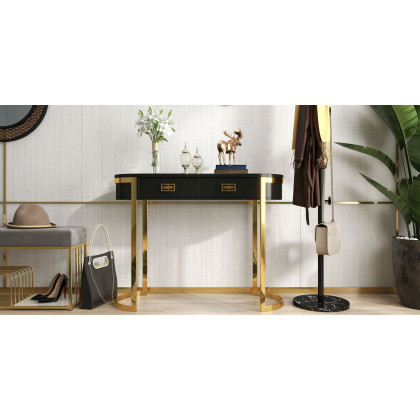 HMR Modern Console Table with Drawers - Black