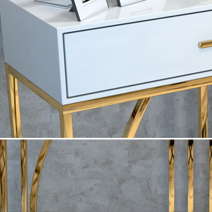 HMR - Modern MDF Top Console Table with Drawers and Stainless Steel Legs in White, 39.4"L