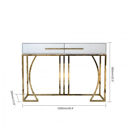 HMR - Modern MDF Top Console Table with Drawers and Stainless Steel Legs in White, 39.4"L