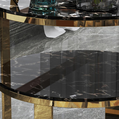 HMR - 2-Tier Round Marble End Table with Storage in Black